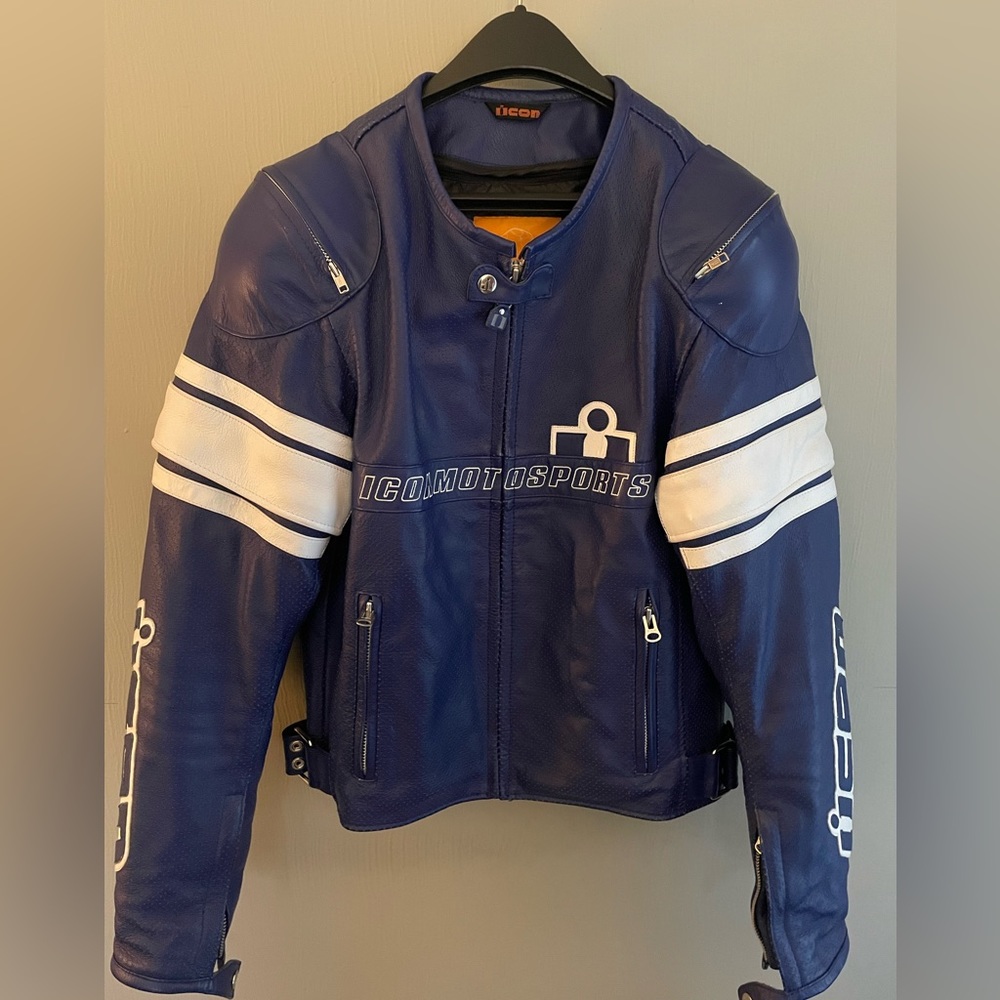 Icon Leather Riding Jacket - Men’s Size M in Royal Blue - Picture 2 of 6